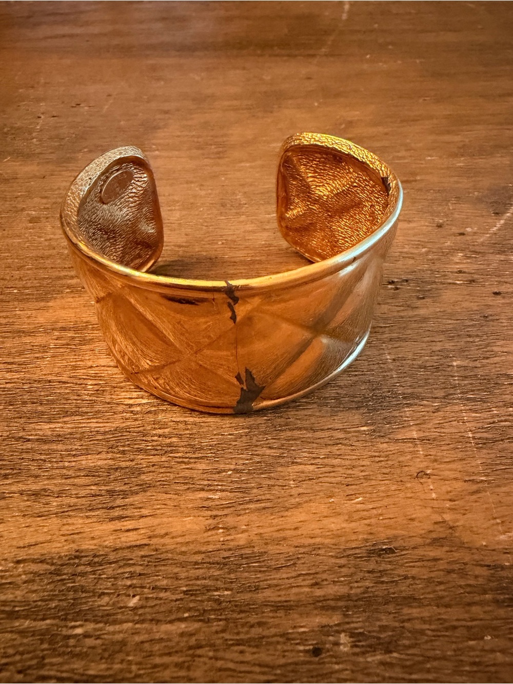 80s CHANEL Vintage Gold Quilted Matelasse Cuff Bracelet Bangle